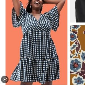 Ava & Viv dress blue & Navy checkered baby doll style dress tiered plus SZ 3X